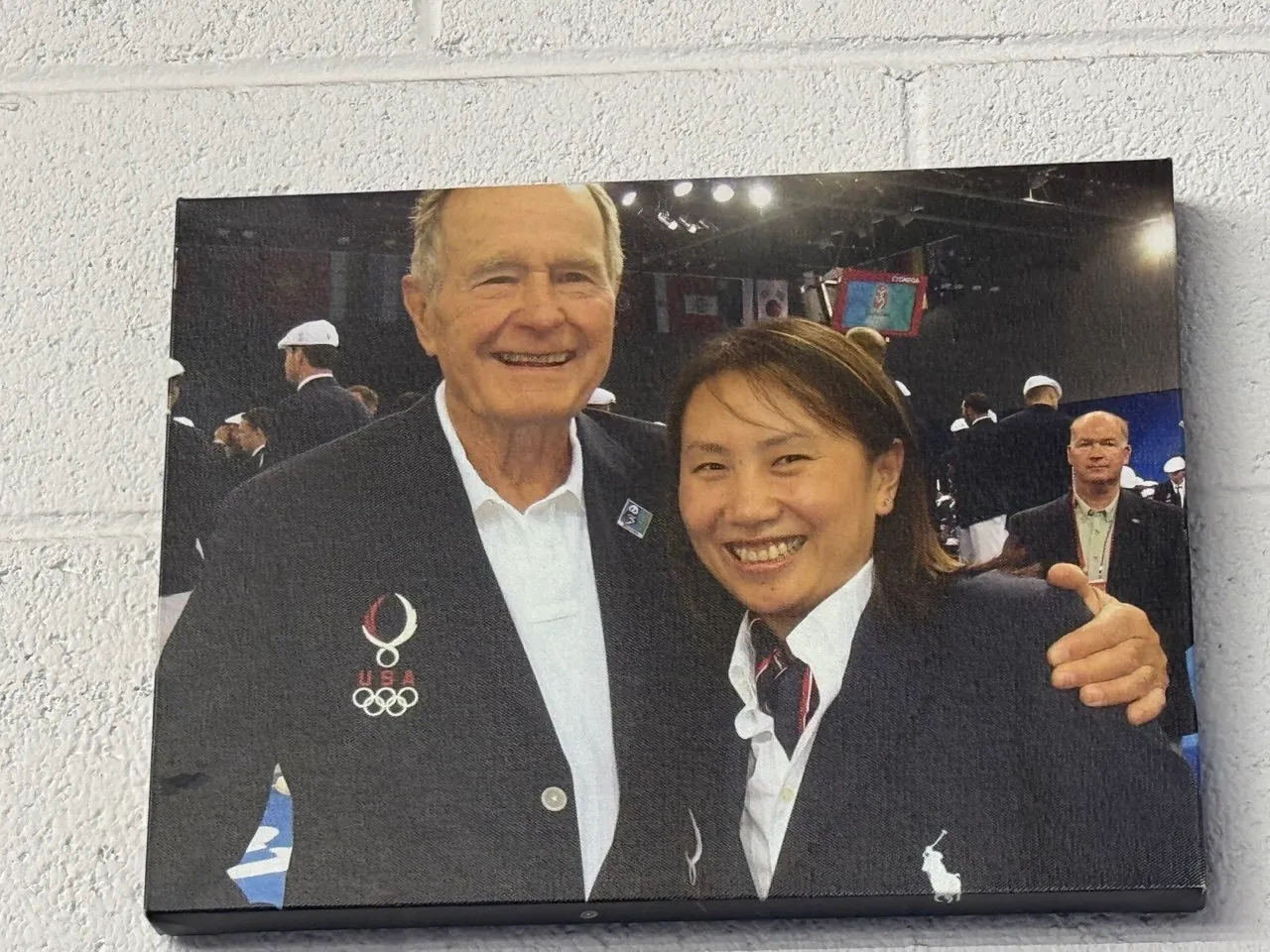 Gao Jun with President George H.W. Bush at the Olympic Games.